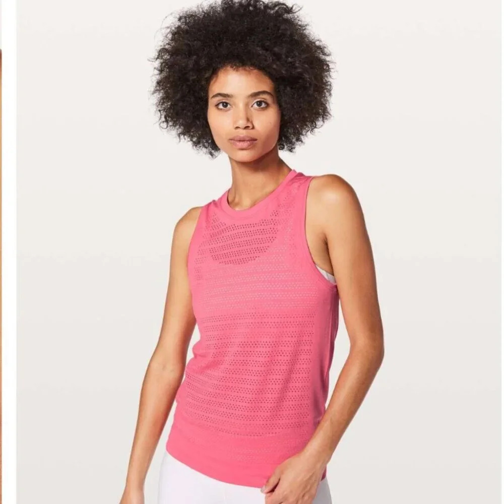 Lululemon Breeze By  Muscle Tank II Silverescent Glossy / Glossy Pink Size 6